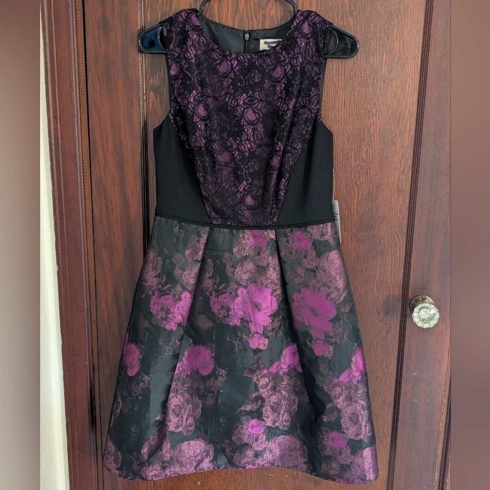 New With Tags Lovely By Adrianna Papell Purple Lace Fit & Flare Formal Dress 6